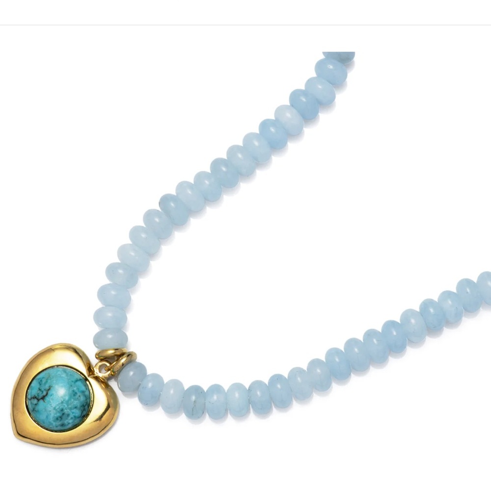 Turquoise Necklace with Gold Heart Turquoise - Picture 2 of 3